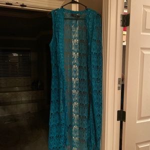 Long Teal Lace Kimono